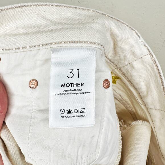 Mother The Tomcat Kick Fray High Rise Shoot for the Star Cream Denim Shorts 31 - Picture 8 of 15